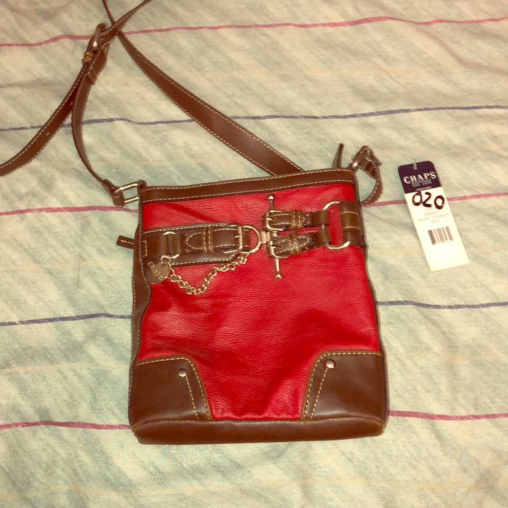 Red Chaps over the shoulder bag